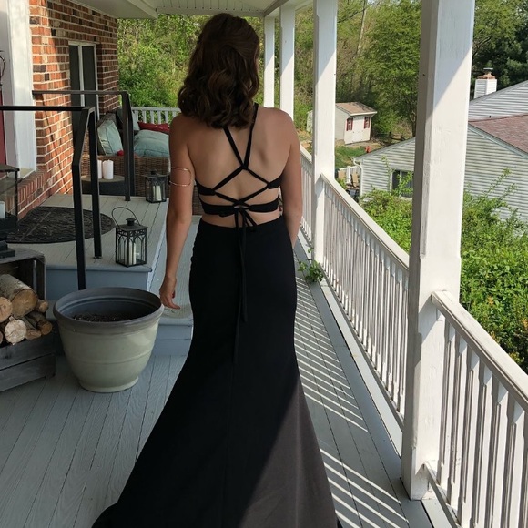 black lace up back dress